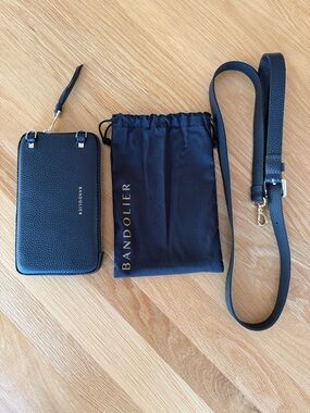 Bandolier Black Leather Cross body phone case